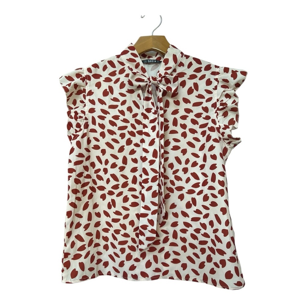 Shein Red Leaf Print Blouse Size Small Women's New no tags